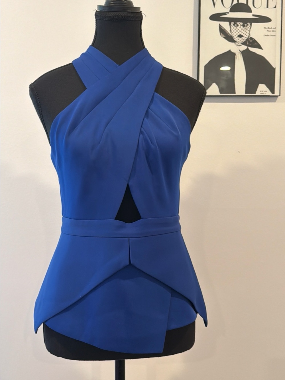 BCBGMAXAZRIA Remmie Royal Blue Halter Peplum Top Size S